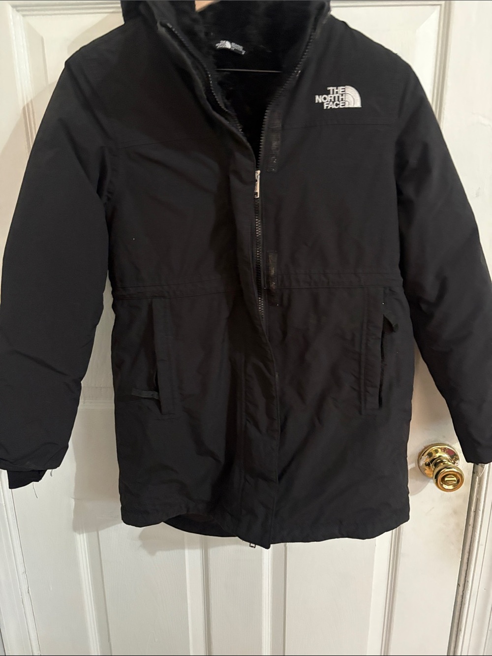 The North Face girl Size L 12 Black Hooded Insulated Puffer Coat